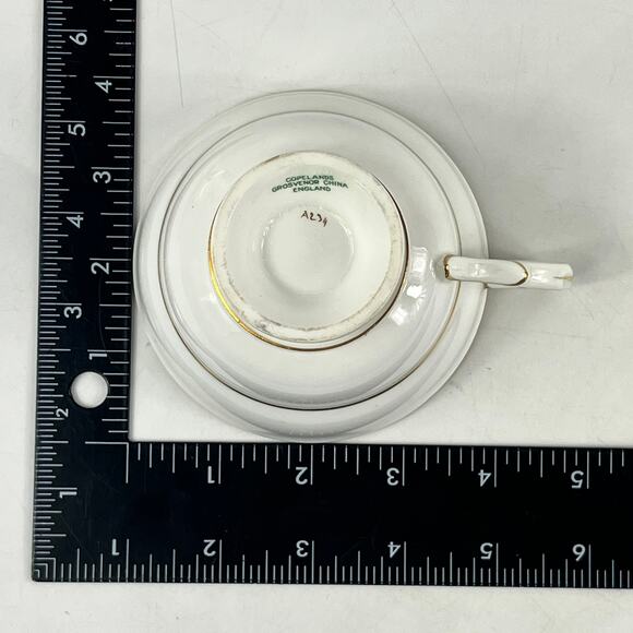 Copelands Grosvenor China England Teacup Saucer Set Purple Floral Gold Trim - Picture 9 of 15